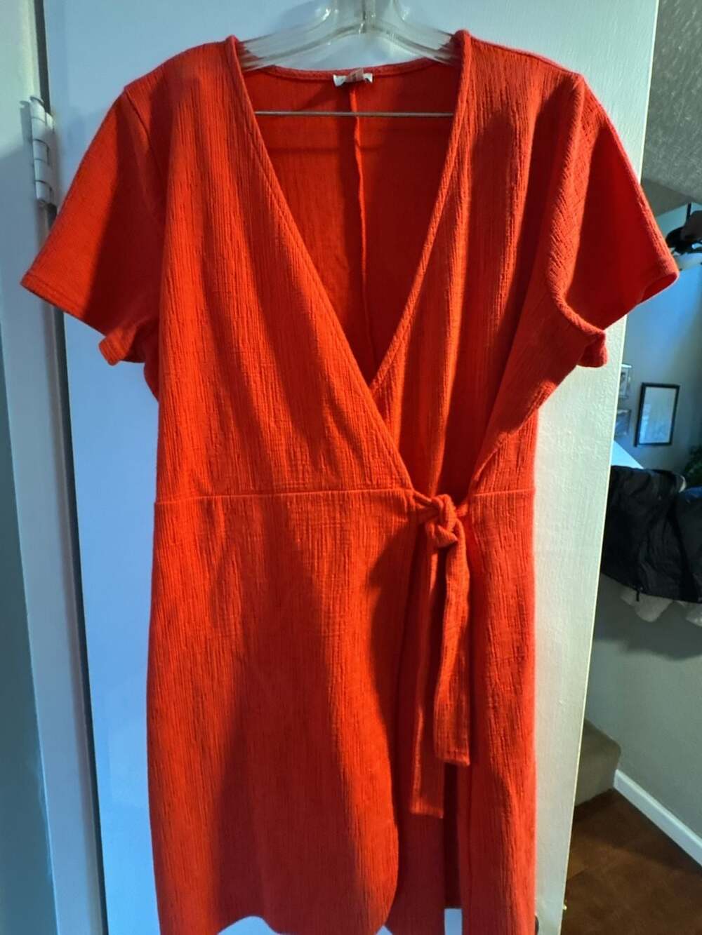 J.Crew Orange Cotton Blend Short Sleeve Wrap Dress Size L